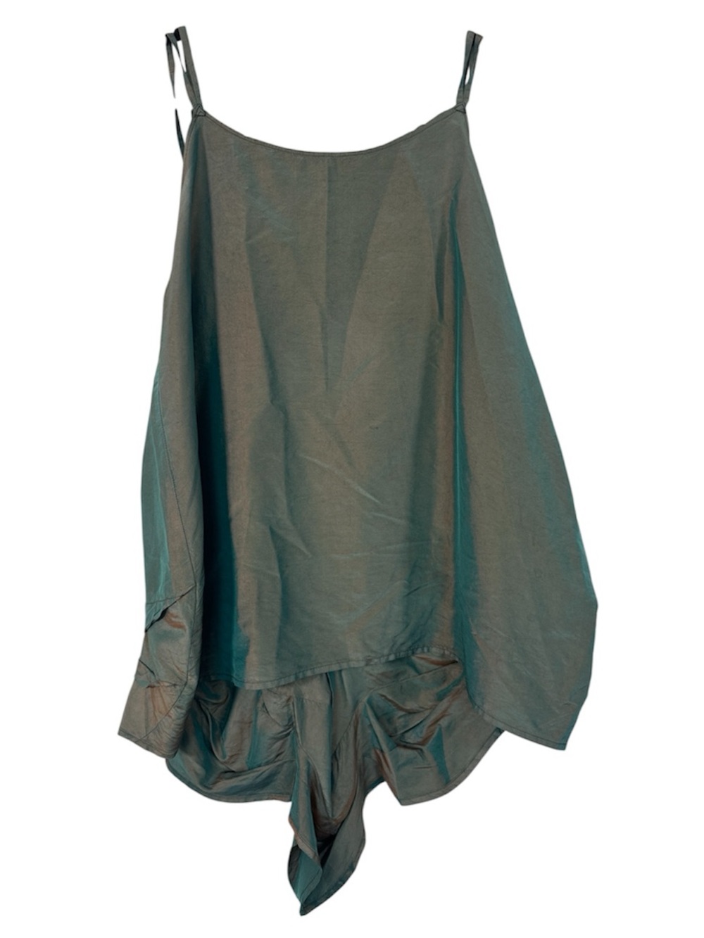 Krista Larson Silk Green Iridescent Asymmetrical Blouse Women OS Lagenlook Artsy